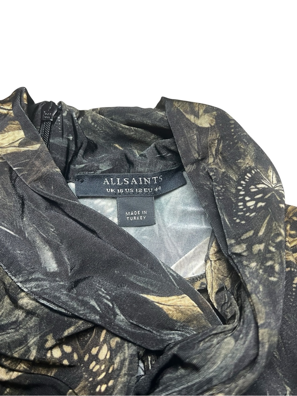 AllSaints Black and Bronze Feather-Print Maxi Dress - Picture 6 of 6